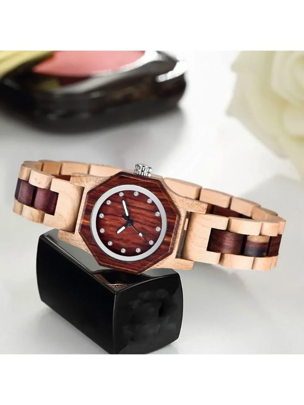 Women's Beige And Brown Analog Quartz Couples Bamboo Classic Design Wooden Watch